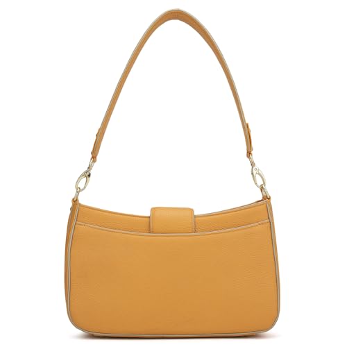 Image of Da Milano Genuine Leather Shoulder Bag for Women - Apricot Crush Handbag with Zipper & Clasp Lock Closure
