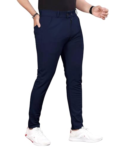 Image of NoseQueen Men's Slim Fit Cargo Trousers | Stretchable Formal Men Trousers | Stylish Slim Fit Trouser for Men | Polycotton Knitted Fabric Pant for Men's