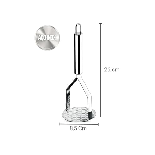 Amassador Espremedor De Batatas Feijão E legumes Inox Prata