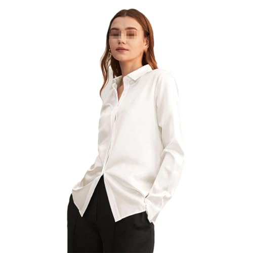 Blusa básica de seda de manga larga para mujer, A B, XS