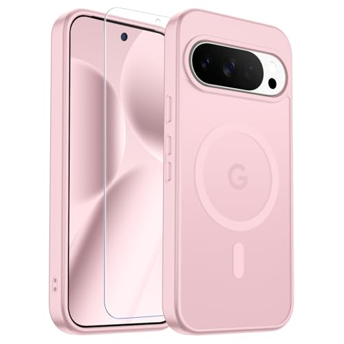 Image of SUPFINE Magnetic for Google Pixel 10 Pro XL Case with Screen Protector, (Built-in Magnets) ((Military Grade Drop Protection) Slim Translucent Shockproof Phone Case,Pink