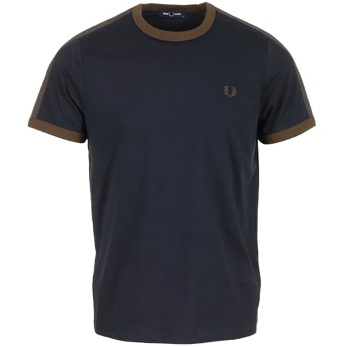 Fred Perry Contrast Tape Ringer - Camiseta para hombre, Navy Burnt Tobacco, M
