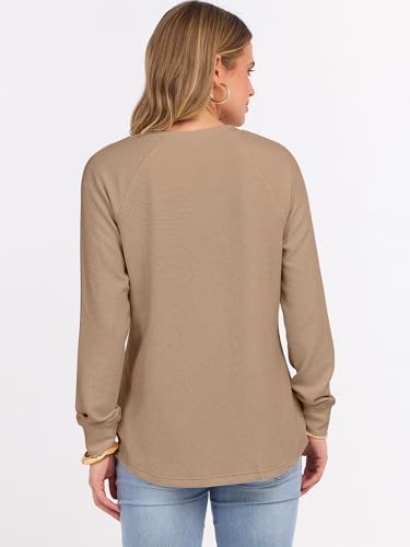 Image of ANRABESS Women's Waffle Knit Henley Top Long Sleeve Shirts