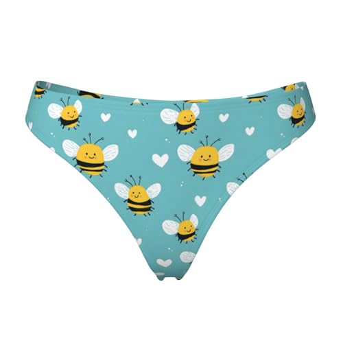 Tangas mit niedlichem Bienen-Herz-Print für Damen, nahtlos, Damen-Tanga, Höschen, Schwarz, XS