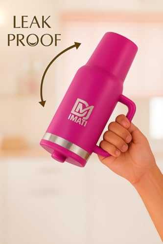 Image of IMATI 40oz Stainless Steel Insulated Tumbler with Side Handle & 2 Straws 2 Leakproof Lid Included - Double Wall Travel Mug for Warm & Cold Drinks Water Bottle for Gym Office Travel(Pink)