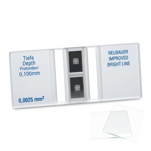 Image of Improved Neubauer Hemocytometer with Bright Line | Cell Counting Chamber with 2 Pcs Cover Glass Slips, Cell and Pollen Counting, Laboratory Factory Medical Use