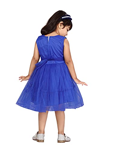 Image of MUHURATAM Girl's Net Fit and Flare Knee-Length Dress