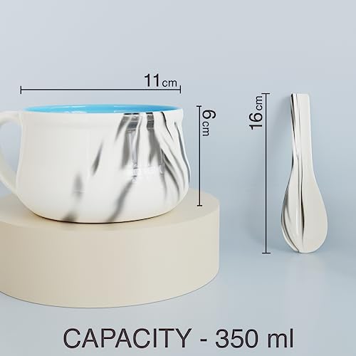 Image of The Earth Store Handcrafted Italian Ceramic Soup Bowl Set of 6 with Ceramic Spoon, Soup Bowls for Kitchen, Dining Table,Restaurant (Set of 6)