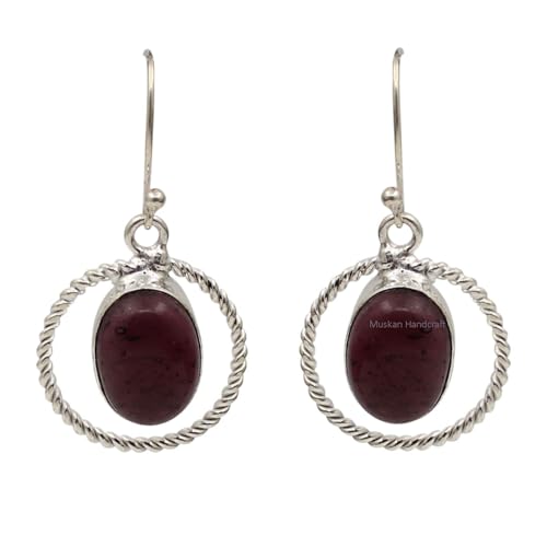 Cabochon Ruby Oval Stone Drop Dangle Earrings - Handmade Jewelry Gift Ideas for Women | Real 925 Sterling Silver Earrings For Women, July Birthstone Gifts For Her