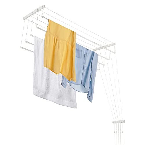 KADAX Etendoir a Linge au Plafond avec Tiges en Acier, Pratique Systeme de Sechage Suspended pour Maximiser l'espace Interieur (Blanc, 5 x 100 cm)