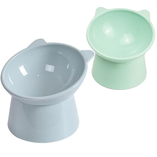 Cat Bowls, Cat Anti Vomit Food Bowl Cat Bowls Elevated Tilted, Raised Cat Food Bowls, Plastic as Ceramic Raised Cat Bowl,Cat Bowls Whisker Friendly, Cat Food Bowl, Cat Food Dishes (2 Set) (blue+green)
