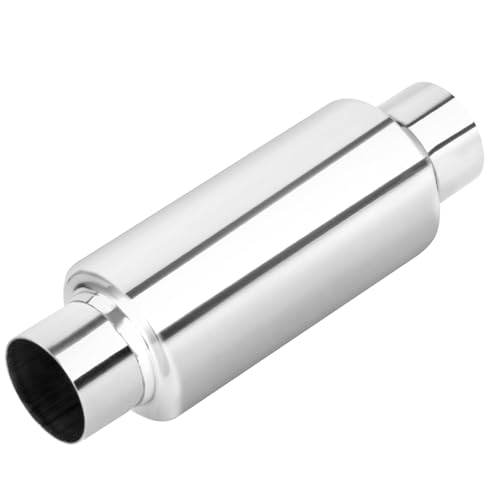 Image of LCGP 2.5 inch Inlet Universal Resonator Muffler, 2.5 inch Outlet 12 inch Overall Length Stainless Steel High Performance Muffler, Polished, Pass-Thru Design