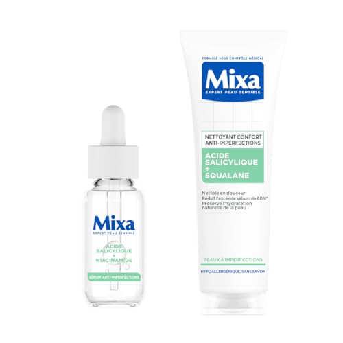 Mixa Anti-Unreinheiten Gesichtspflege- und Reinigungsduo: Salicysäure & Niancinamid Serum 30ml gegen Unreine Haut + Cleanser für zu unreinheiten neidgende Haut 150ml