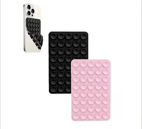 Phone Grip with 40 Double-Sided Suction Cups, Black | Hands-Free Hold, Reusable Suction, Flexible Grip, Silicone Material, Universal Fit