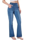 Chasehot Pull on Flare Jeans for Women, Trendy Stretchy High Waisted Bell Bottom Skinny Boot Cut Jeans Legging for Women Medium Blue Wash-M