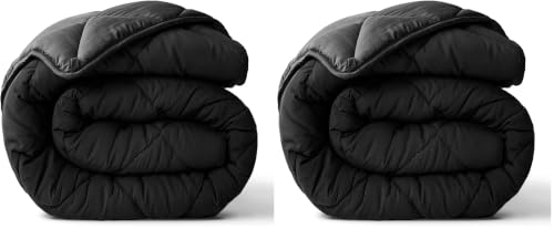 Image of ViscoSoft Twin /Twin XL Reversible Comforter - Down Alternative Duvet Insert | All Season Cooling Lightweight Reversible Quilted Blanket - OEKO-TEX Certified - Ideal for Dorm & Guest Bed -Black /Gray-2Pack
