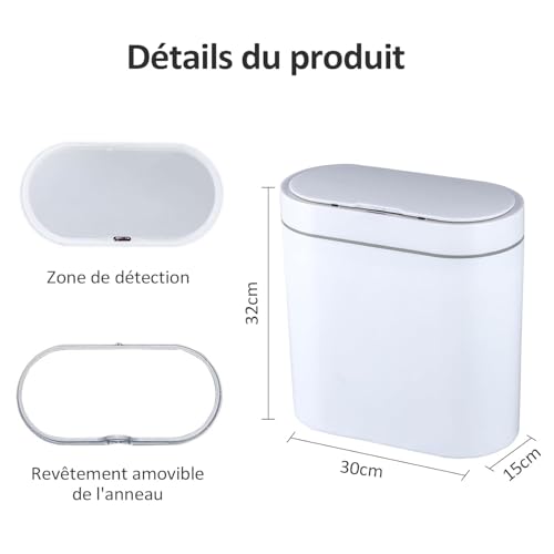 Image of jinligogo ELPHECO Touchless Trash Can with Lid, 2.5 Gallon / 10 Liter Small Automatic Motion Sensor Garbage Bin, Slim Rectangular Plastic Wastebasket for Bathroom, Bedroom, Kitchen, Office (White)