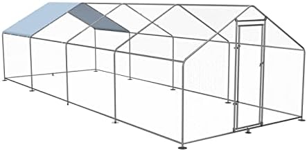 Petony Chicken Coop Outdoor Walk-in Poultry Cage Large Metal Pen Hen Run House Spire Shaped Cage with Waterproof Anti-Ultraviolet Cover,for Backyard Farm Rabbits Duck(9.8'Lx26.2'Wx6.6'H)