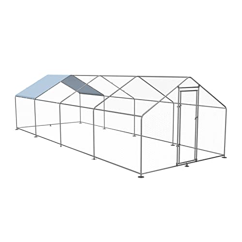 Petony Chicken Coop Outdoor Walk-In Poultry Cage Large Metal Pen Hen Run House Spire Shaped Cage With Waterproof Anti-Ultraviolet Cover,For Backyard Farm Rabbits Duck(9.8'Lx26.2'Wx6.6'H) #TOP17