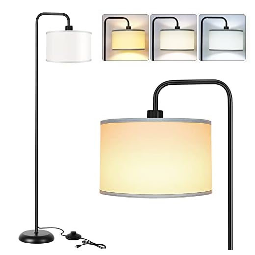 [Upgraded] LED Floor Lamp for Living Room, 3 Color Temperature Floor Lamp with Foot Switch Modern Standing Lamp Tall Pole Floor Reading Lamp for Bedroom, Study Room, Office, 9W Bulb Included, Black