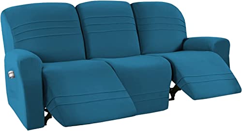 FASCINATDECO Funda de Sofá Reclinable de 3 Plazas Funda de Sillón Relax de Forro Polar Elástico con Bolsillo Lateral Fundas de Butacas Relax de 3 Cojines Fundas de Muebles (Peacock Blue) Cover