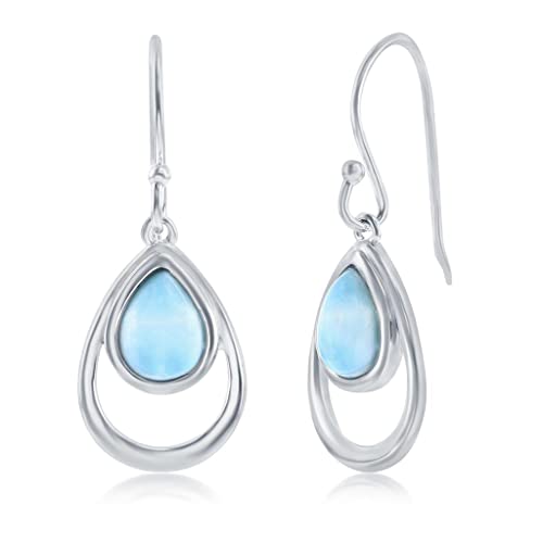 Beaux Bijoux Sterling Silver Larimar Teardrop Earrings for Women | Beautiful Natural Dominican Larimar Jewelry | Pear Shaped Blue Larimar Stones | Unique Dangle Hypoallergenic Earrings…