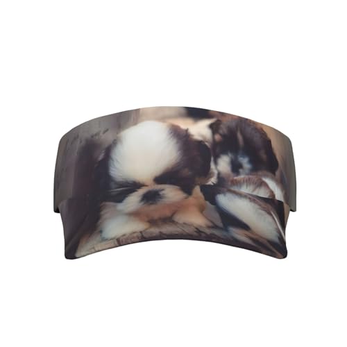 QAZWZML Visera deportiva con diseño de cachorro en la esquina con ala curvada ajustable para tenis, golf y correr, color negro