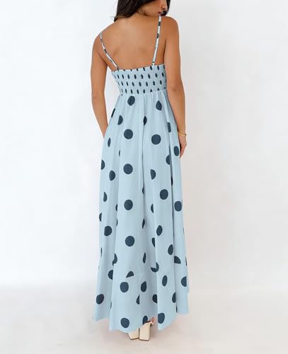 Image of NUFIWI Women Summer Striped Maxi Dress Spaghetti Strap Cutout Ruffle Long Dress Flowy Swing Beach Vocation Dress