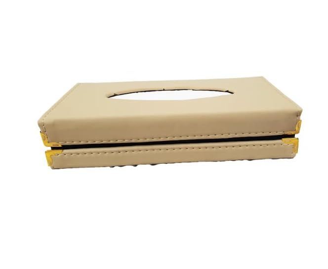 Rectangular PU Leather Facial Tissue Box Tissue Box Holder Napkin Holder for Home Office, Car Automotive Decoration Beige and Black (Leather)