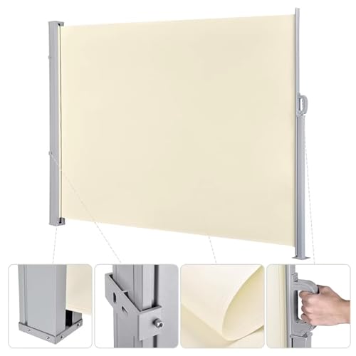 Toldo retráctil de privacidad – Parasol lateral de aluminio beige para jardín, balcones y terrazas – 180 x 400 cm