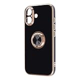 レイ・アウト iPhone 17用 ケース リング付き 【 カメラを守る 精密設計 】メタリック ゴールド 耐衝撃 ソフトケース フレームメッキ/ブラック/ゴールド
