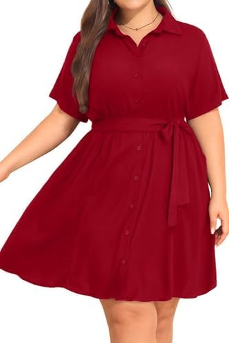 Plus Size Shirt Dress Women Button Down Casual Short Sleeve Summe...