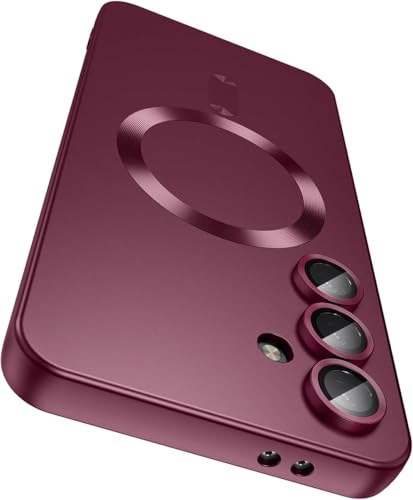 Image of DIZORO Samsung A26 5g Case, Compatible with Mag Safe Back Cover, Matte Luxury Metallic Luster Flexible TPU Wireless Charging Shockproof Case with Camera Protector Lens (Wine Red)