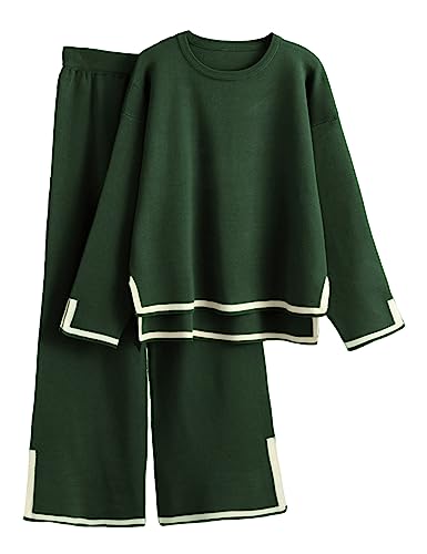 Image of Tanming Women's 2 Piece Outfits Long Sleeve Knit Sweater Top Wide Leg Pants Lounge Sets Tracksuits