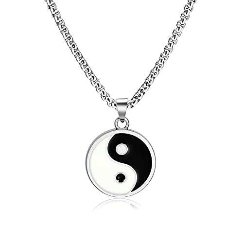 Yin Yang Necklace OM Star David Evil Eye Mens Silver Stainless Steel Chain Pendant Long Chunky Trendy Cool Ying Yang Necklaces for Men