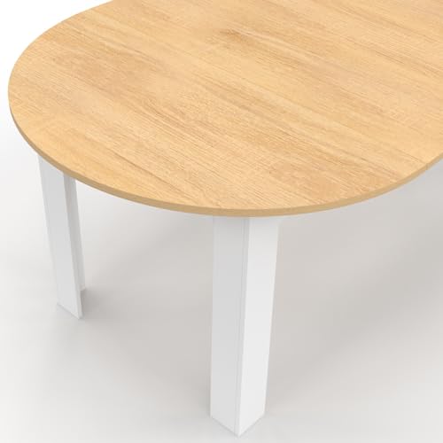 Table à manger extensible ronde Dona blanche et hêtre 110-200 cm - 7
