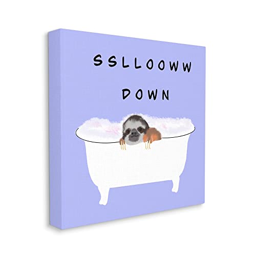 Image of Stupell Industries 'Slow Down Baby Sloth Bubble Bath Lavender'| Canvas Art | Stupell Industries | 17 x 17 Inches, Easy to Hang and Sturdy, Made in USA, by Ashley Singleton