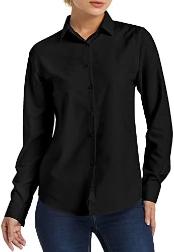 Ruisin Women's 3/4 Sleeve Button-Down Tunic Shirt - Dressy, Casual, Professional Blouse (Black, S)