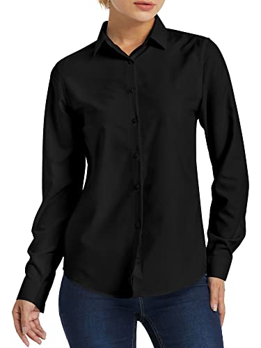 Ruisin Women's Long Sleeve Slim Fit Button-Up Office Shirt, Black - Size L #TOP10