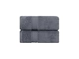 Milara Turkish Super-Plush Bathroom Hand Towels Set 2-Piece | Premium Cotton Hand Towels Set Absorbent, Durable with Hanging Loops | Anthracite (Dark Gray) Hand Towel, (16 x 30 Inches)
