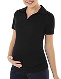 Maternity Short Sleeve Tops Workout Shirt Maternity Golf Polo Clothes Black M