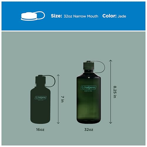 Image of Nalgene 32 oz Narrow Mouth Water Bottle | BPA-Free, Durable & Leak Proof, Lghtweght Bottle for Hkng, Gym & Travel, Jade