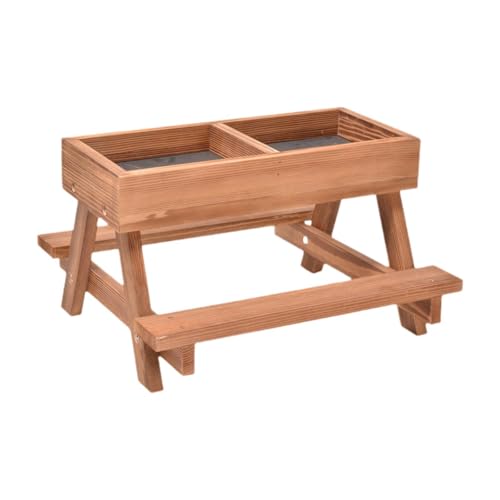 Generic 木製鶏の餌箱とピクニックテーブル 鳥用フィーダー シマリス用の給餌器 農場や庭に適した設計, 茶色