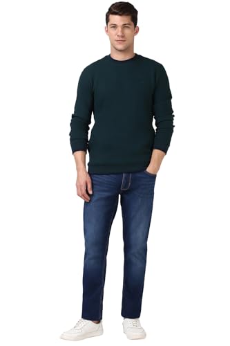 Image of Peter England Men's Slim Fit Mid Rise Navy Light Wash Wash Slim Tape Fit Jeans