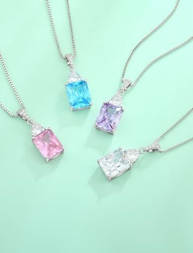 Emerald-Cut Necklace for Women 925 Sterling Silver Birthstone Jewelry Mother's Day Gift4