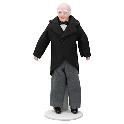 Restokki 1:12 Doll House Servant, 15cm Doll House Miniature Turnable Ceramic Victorian Butler Toy with Stand Miniature Accessory Cover