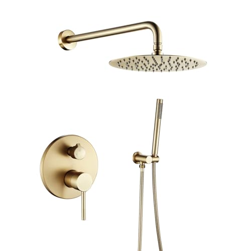 Ensemble de Douche Encastrable Doré, Système de Douche À 2 Fonctions avec Pommeau de Douche Ronde 20CM et Douchette À Mains, Mitigeur Douche Set Colonne De...