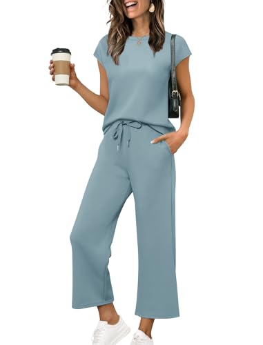 Image of Sampeel Two Piece Sets for Women Summer Vacation Outfits Cap Sleeve Tops Lounge Matching Sets Clothing Beach Fashion Clothes
