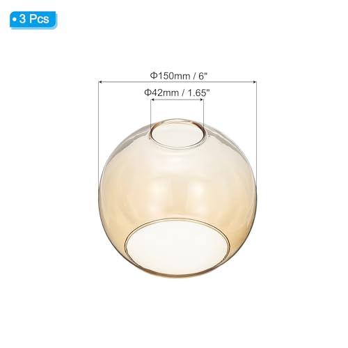 Image of PATIKIL 6 Inch Amber Color Glass Globe Shades Replacement, 3pcs Handmade Glass Lamp Shade Lampshade Light Fixture with 1-5 /8 inch Fitter for Chandelier Pendant Light Wall Sconces