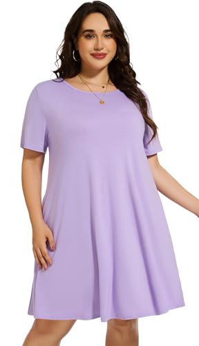 Image of elescat Plus Size Summer Dresses for Women Casual Short Sleeve Pockets Loose Oversized T Shirt Sundress 2026